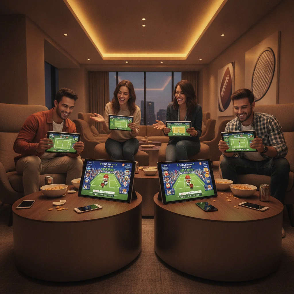 Friends playing free social casino sports games