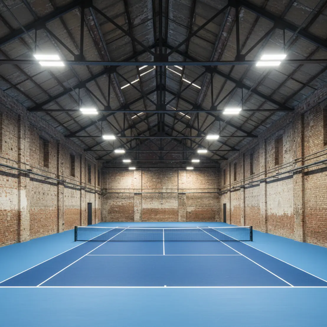 Sheffield Racket Club acrylic courts in historic building